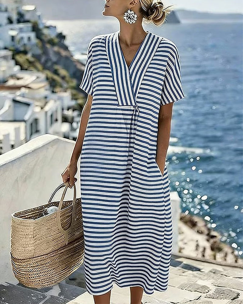 Casual V-Neck Striped Dress