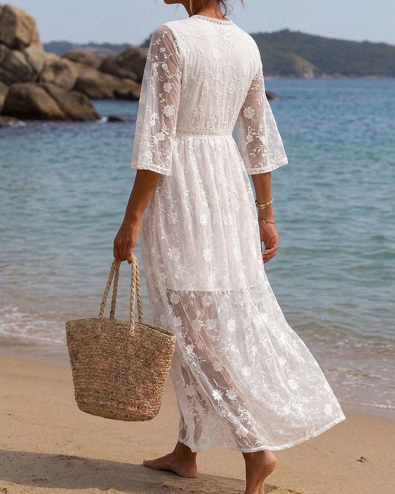V-Neck High Waist Dress