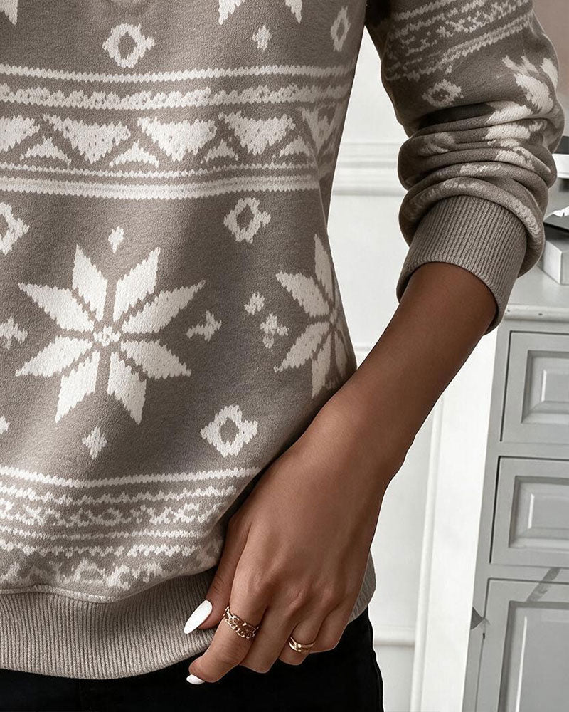 Print Half Zip Stand Collar Sweatshirt