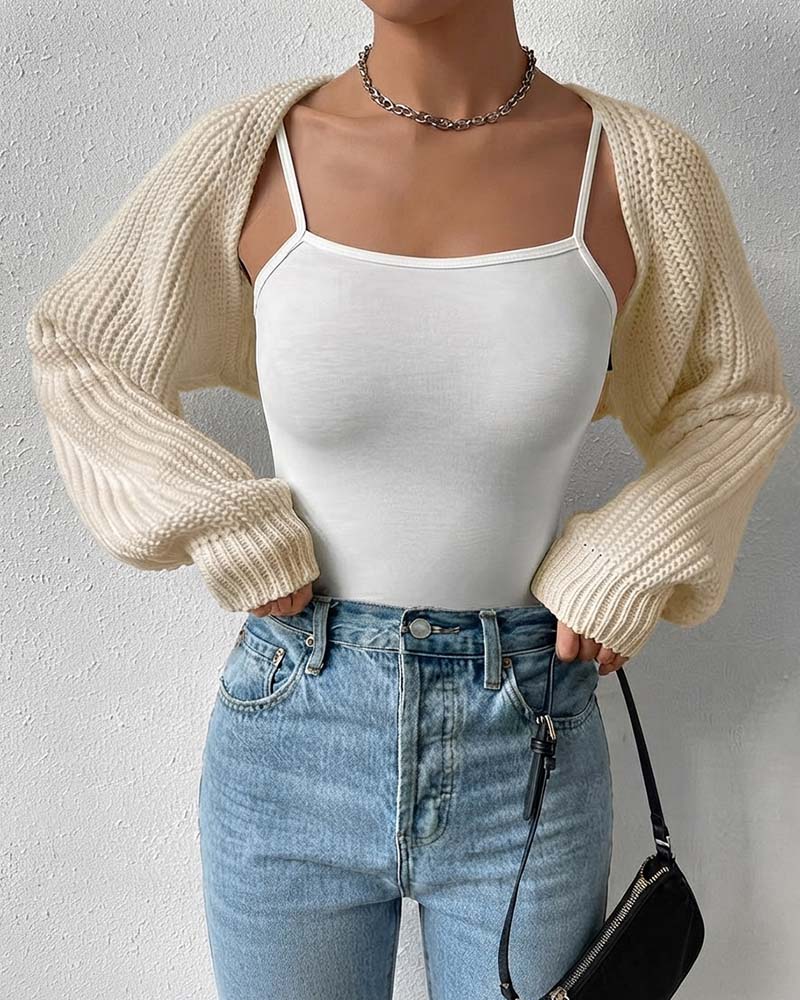 Solid Color Long Sleeve Short Cardigan