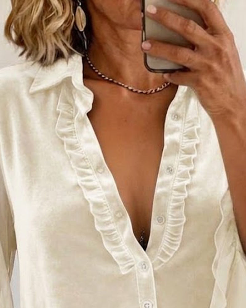 Velvet Patchwork Ruffled Sleeve Blouse