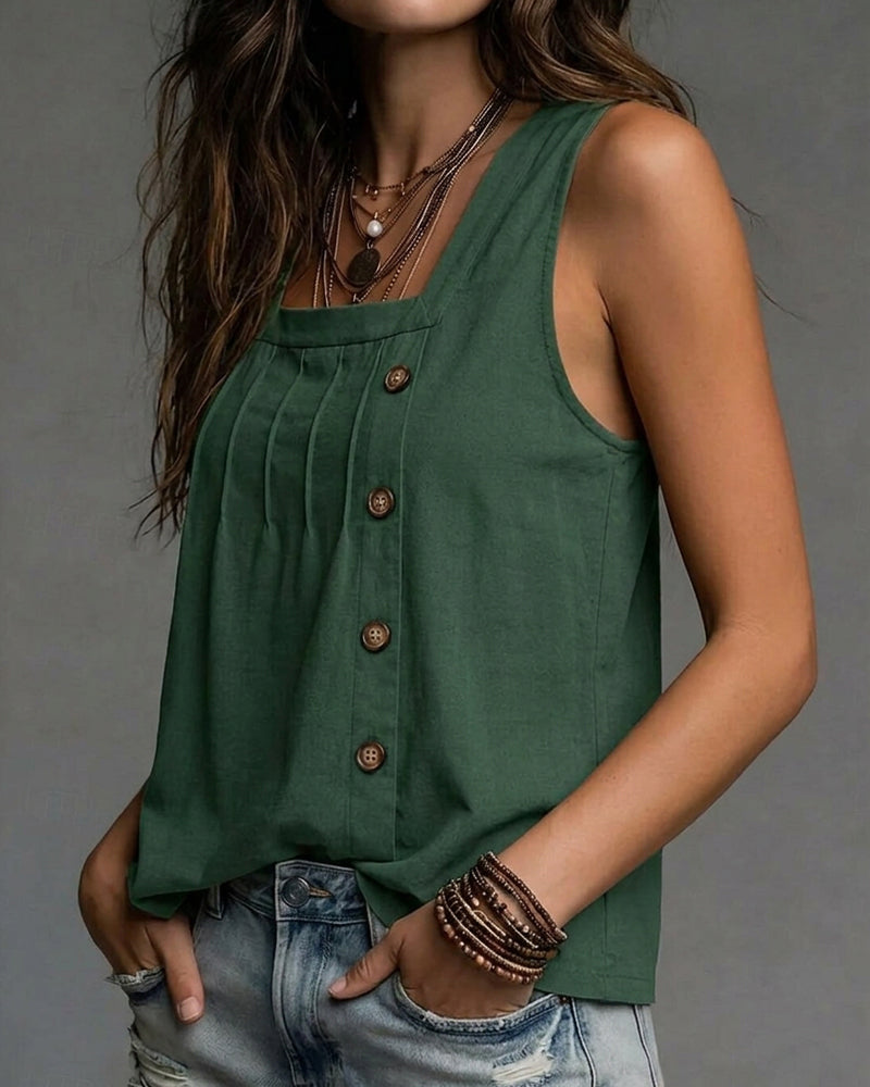Square Neck Side Button Tank Top