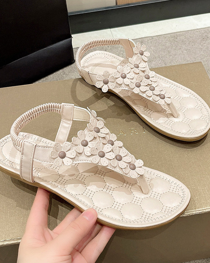 Beach Sandals with 3D Flowers