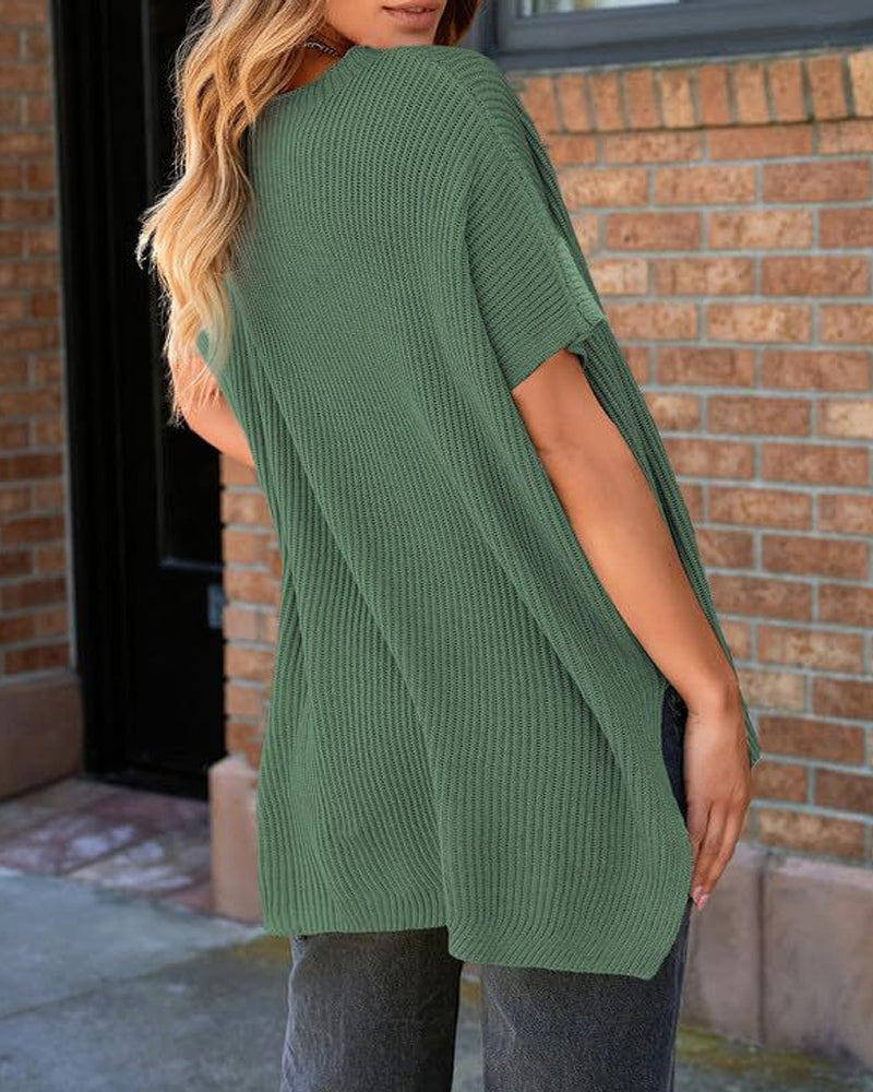 Solid Crewneck Batwing Sleeve Pullover