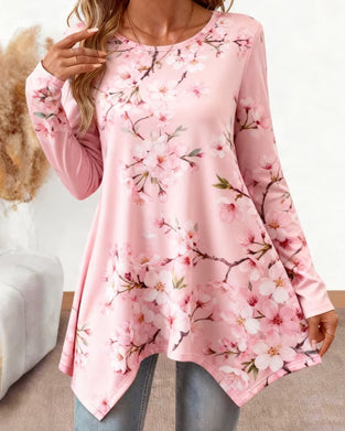 Crew Neck Floral Long Sleeve Blouse