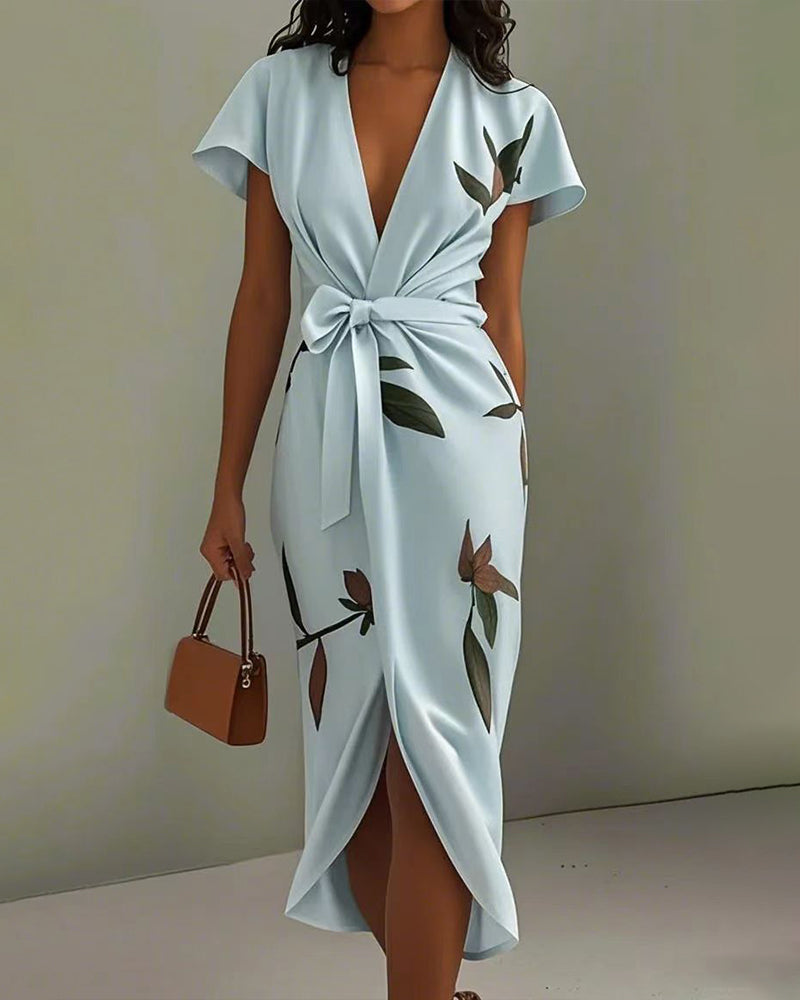 Floral Print Waist Tie Dress