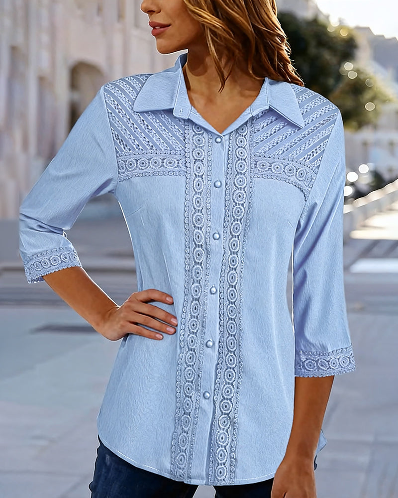 Solid Color Collared Ruffle Shirt