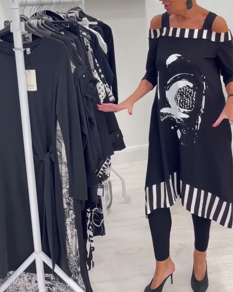 Aumora Off-Shoulder Irregular Loose Print Dress