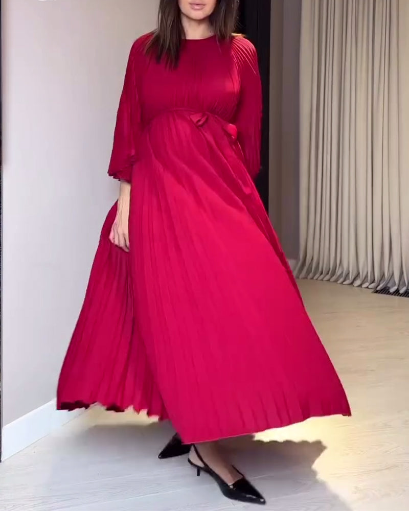 Fashionable Round Neck Pleated Dress