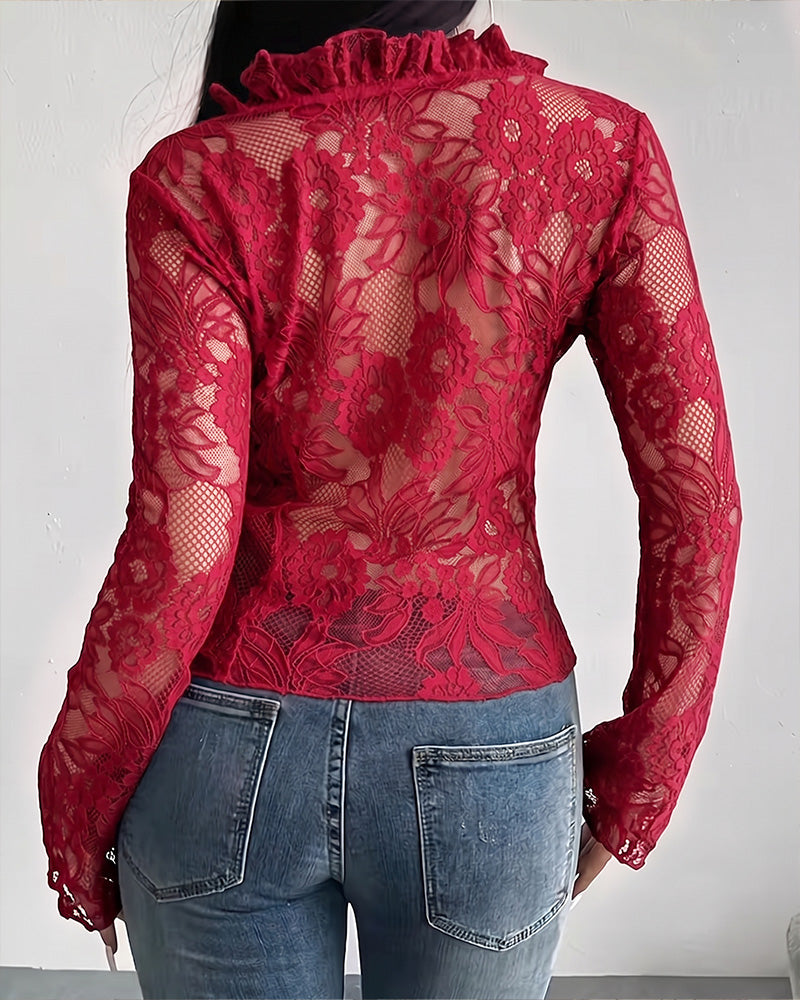 V-Neck Tie Lace Blouse