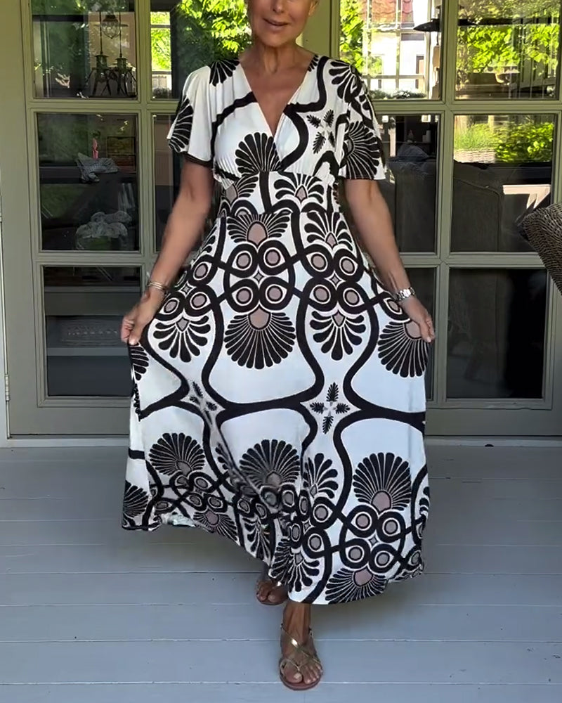 Short sleeve vintage print dress