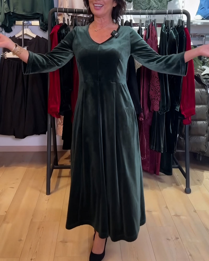 V-Neck Velvet Maxi Dress