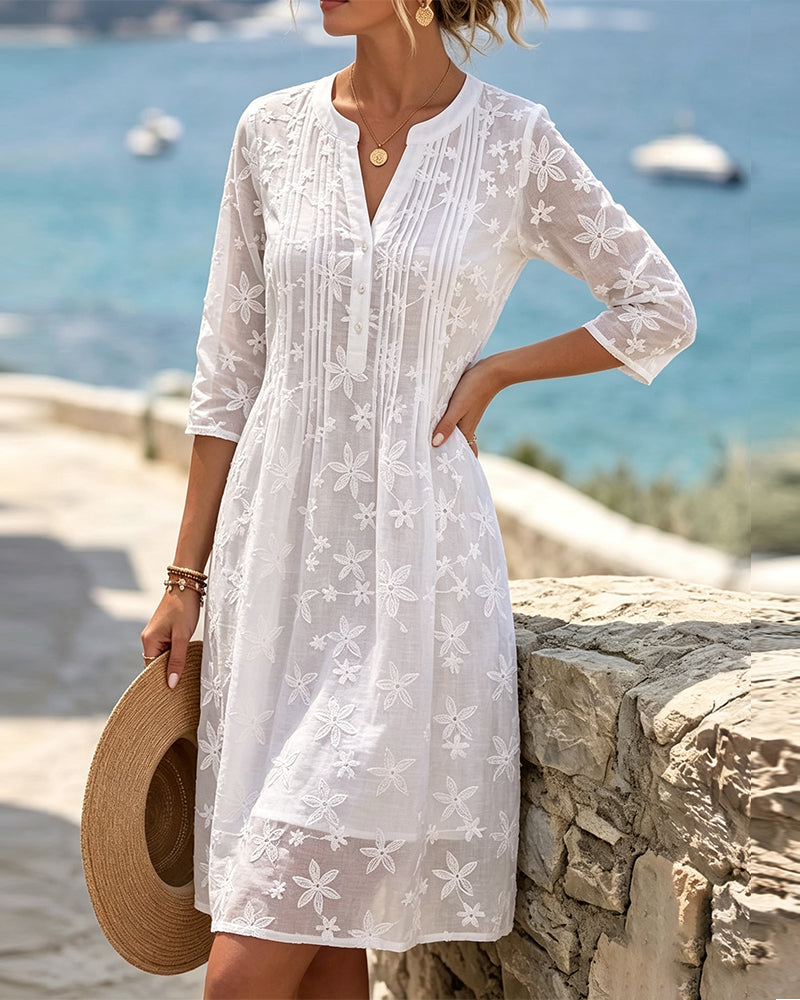 V-Neck Solid Color Dress