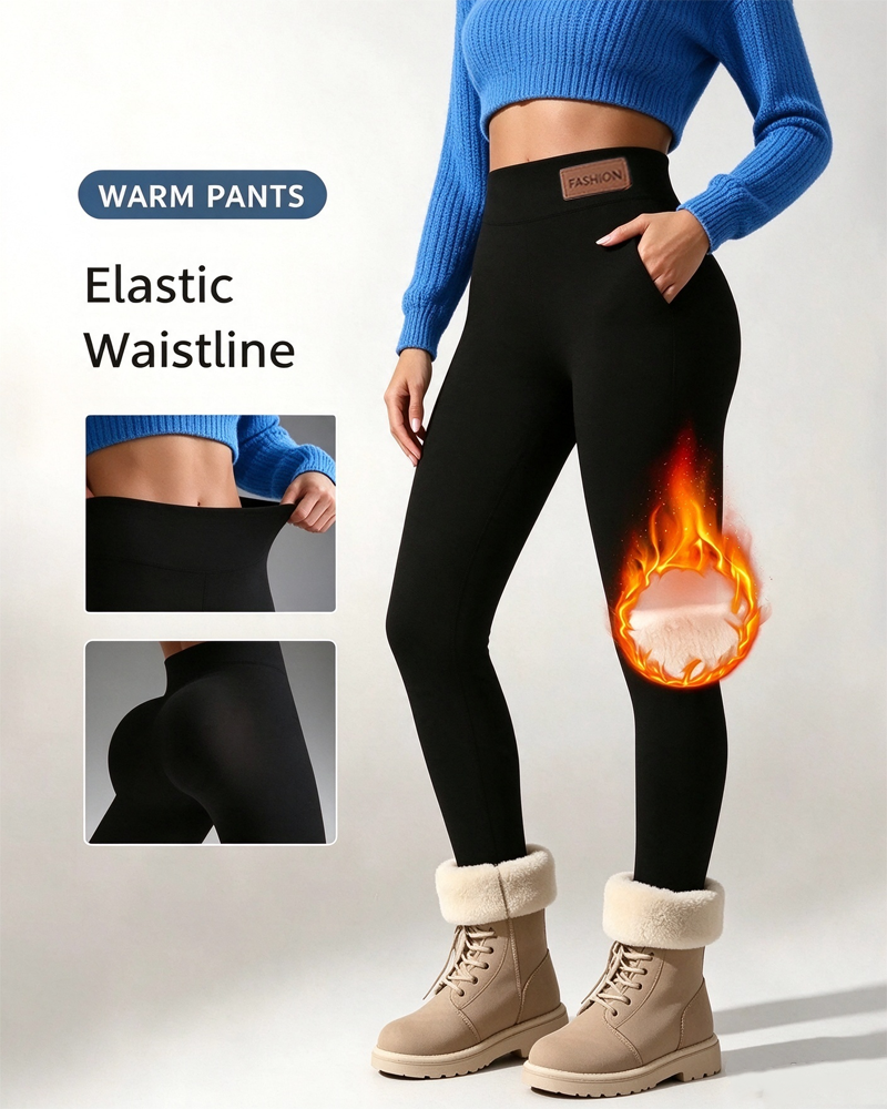Fleece-Lined Solid Pocket Leggings