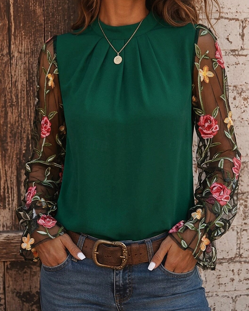 Fashion Floral Mandarin Collar Blouse