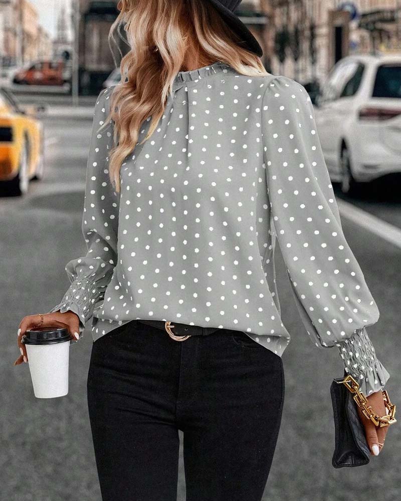 Polka Dot Long-Sleeved Blouse