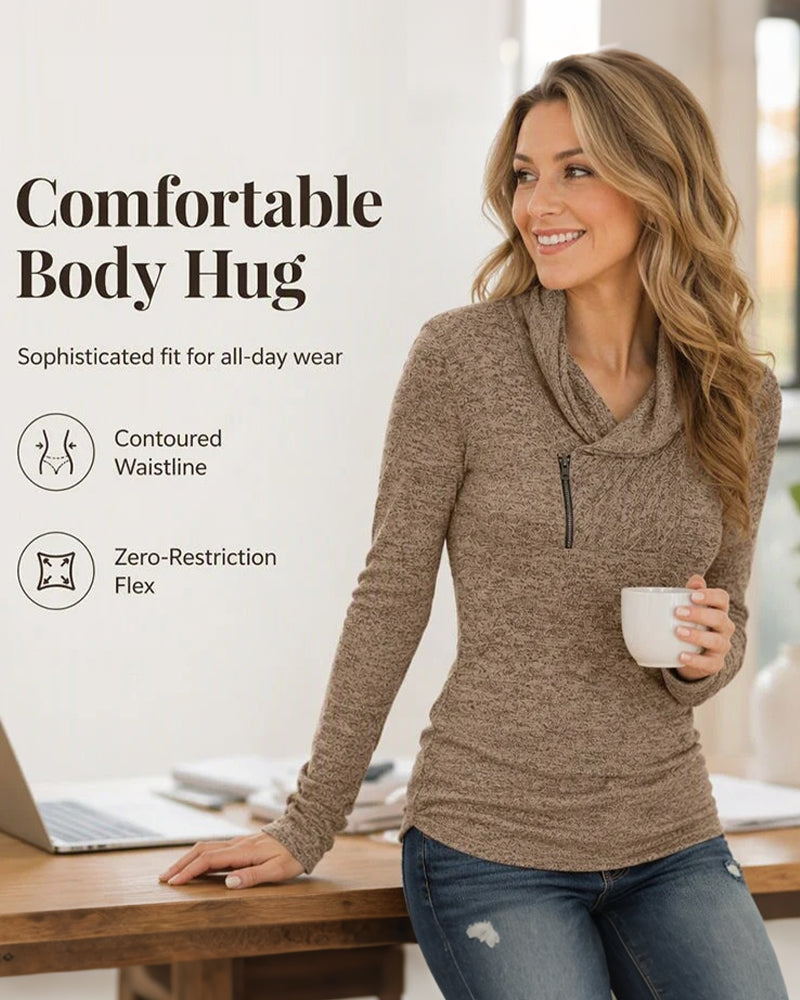 Solid Pullover Zipper Fitted Top