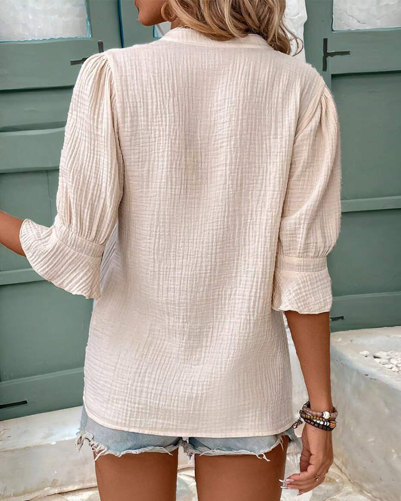 Ruffle Sleeve V-Neck Blouse