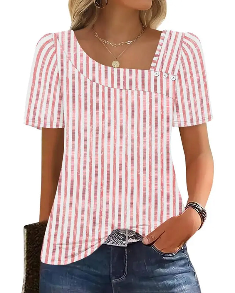 Striped Square Neck Asymmetrical Blouse