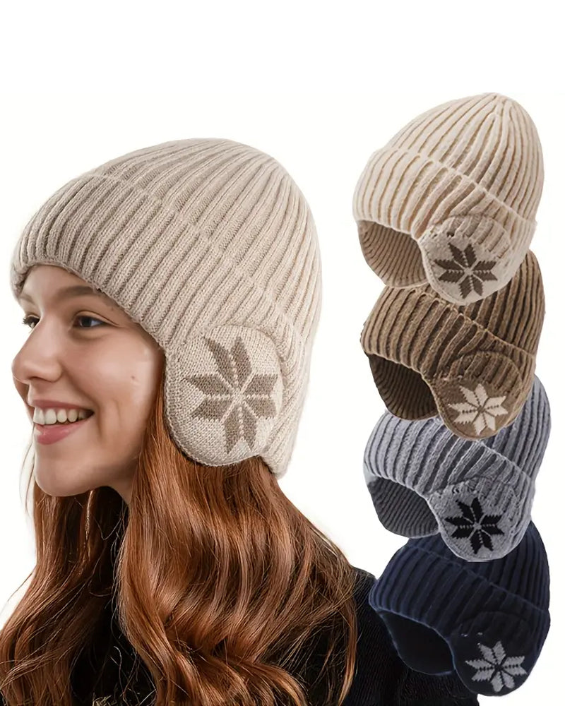 1pc Women's Fleece-Lined Winter Beanie Hat with Fleece Ears