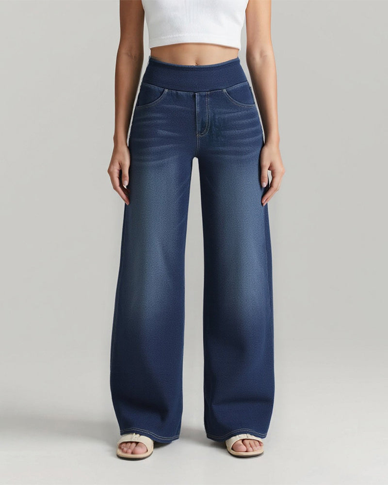 High-Waisted Washed Loose Baggy Casual Denim