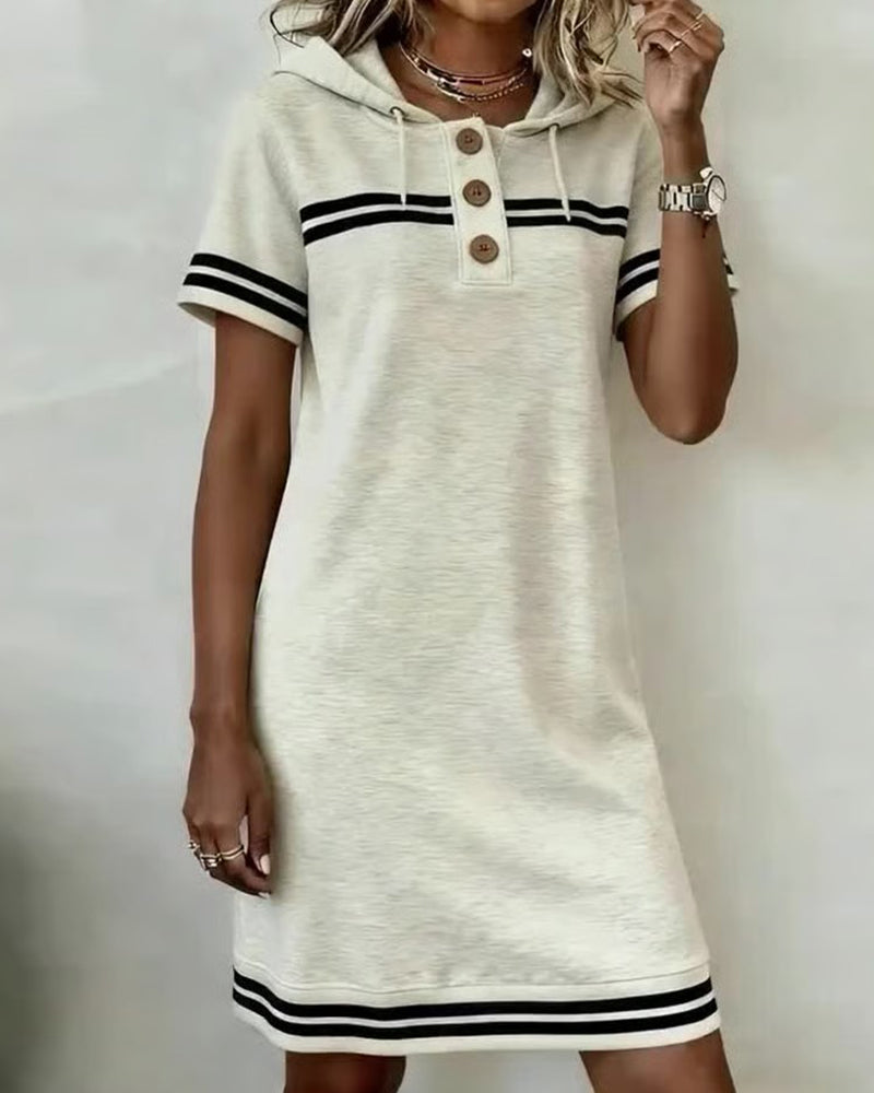 Three-Button Hooded Athletic Casual Dress