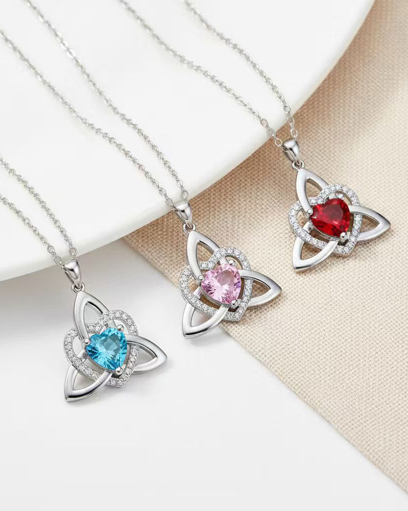 Birthstone Celtic Trinity Knot Heart Necklace✨ Heart Shape Celtic Trinity Knot Birthstone Pendant