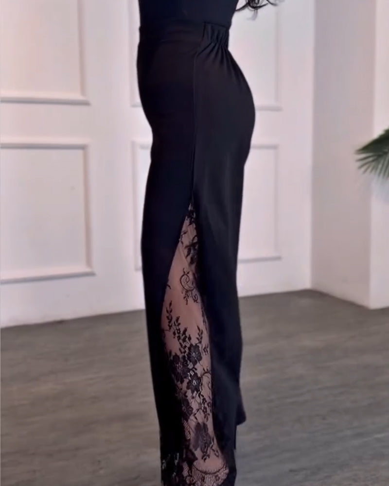 Lace Patchwork Wide-Leg Pants