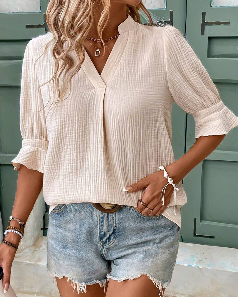 Ruffle Sleeve V-Neck Blouse