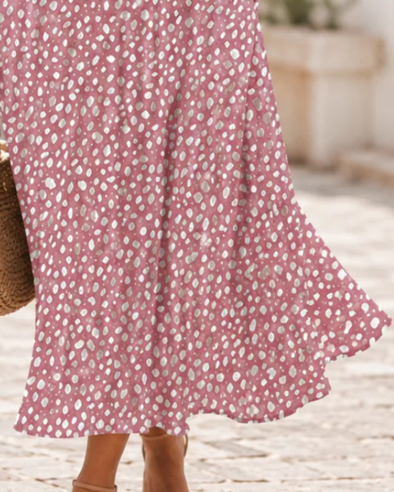 V-Neck Polka Dot Ruffle A-Line Dress