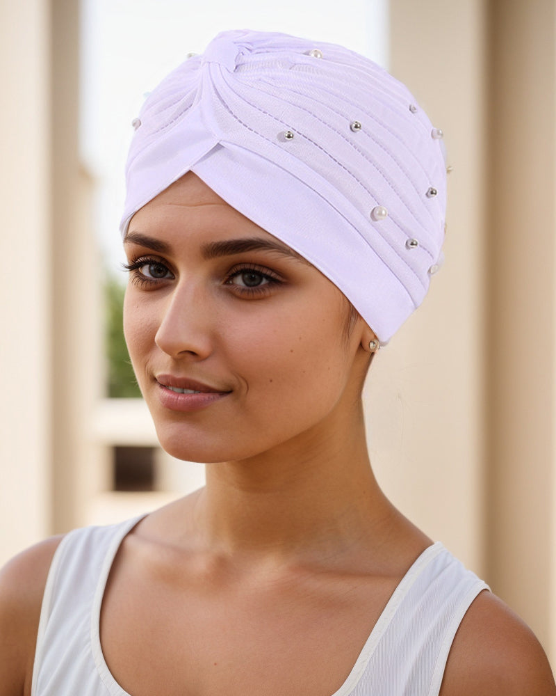 Pearl Pleated Pre-Tied Turban Hat