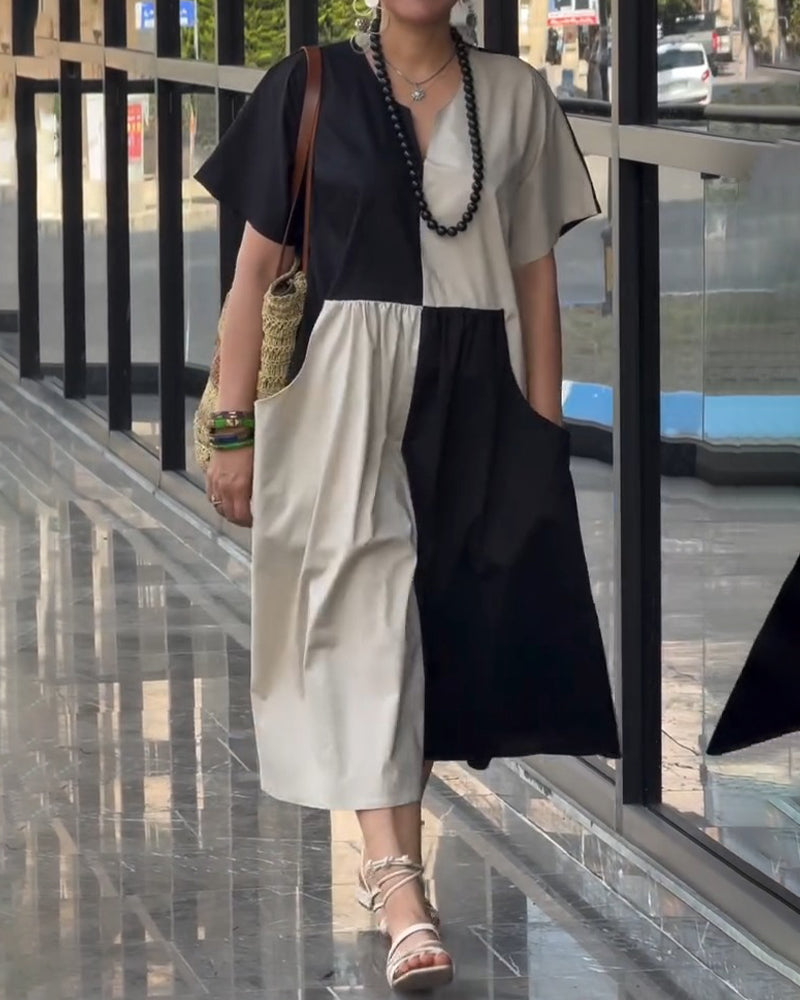 Contrast Loose A-Line Dress