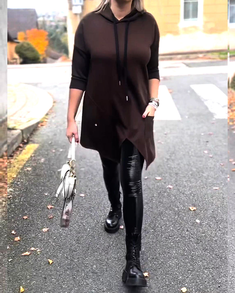 Hooded Casual Slits Long Sleeve Hoodie