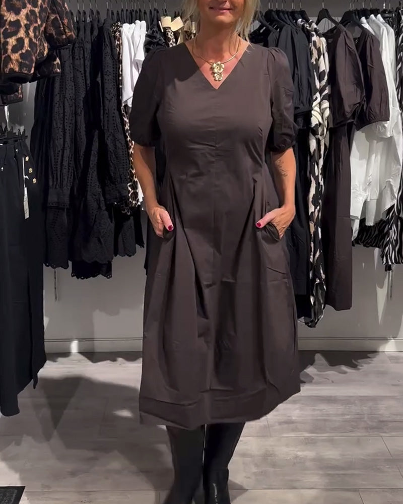 V-Neck Pocket Casual Dress