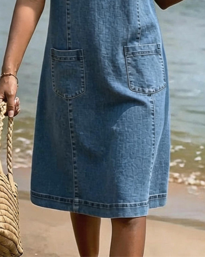 Denim Petite V-Neck Sleeveless Dress
