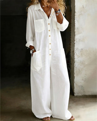 Lapel Collar Casual Wide Leg Jumpsuit