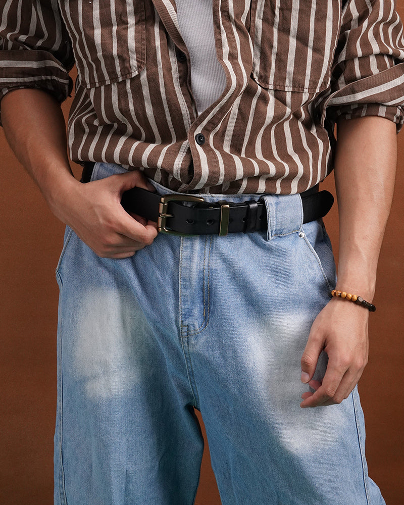 Vintage Distressed Top-Grain Leather Belt