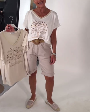 V-Neck Printed Versatile T-Shirt