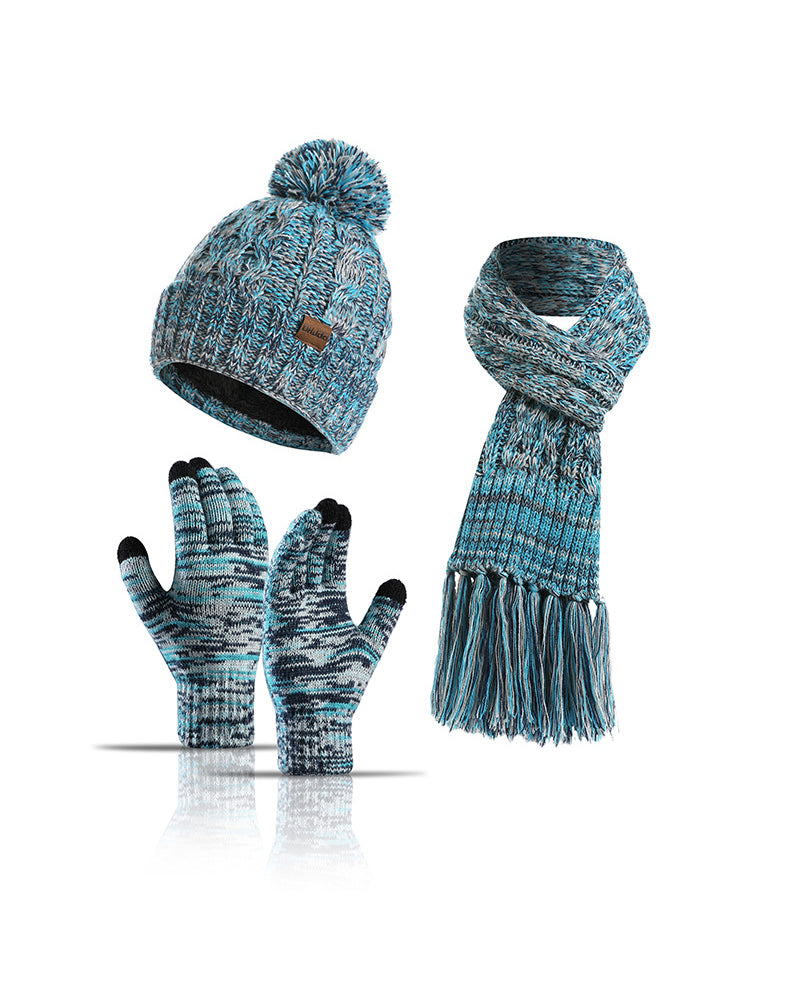 Hat Knitted Wool Three-Piece Set