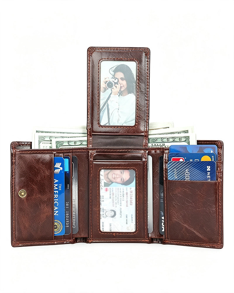 Men's Genuine Oil-Wax Cowhide RFID Wallet