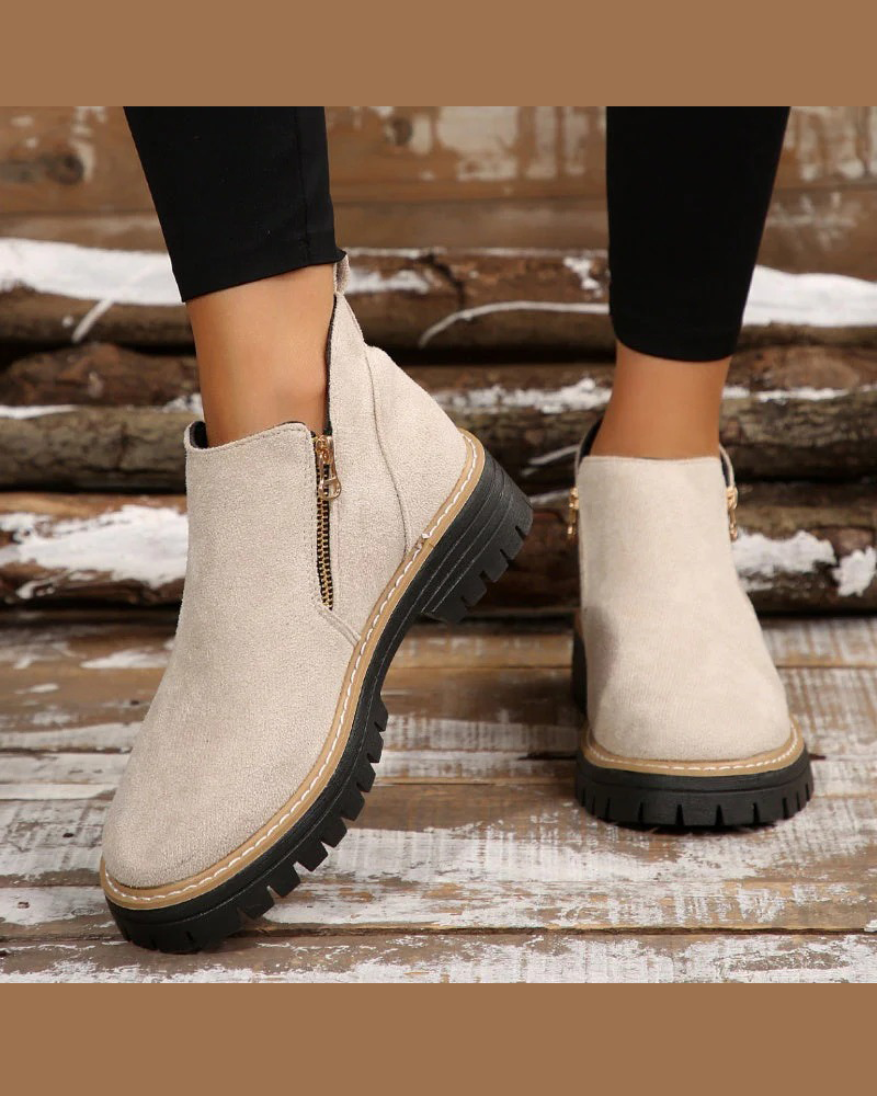 🔥Autumn And Winter Treats🔥Ladies' Boots With Round Toe And Side Zipper