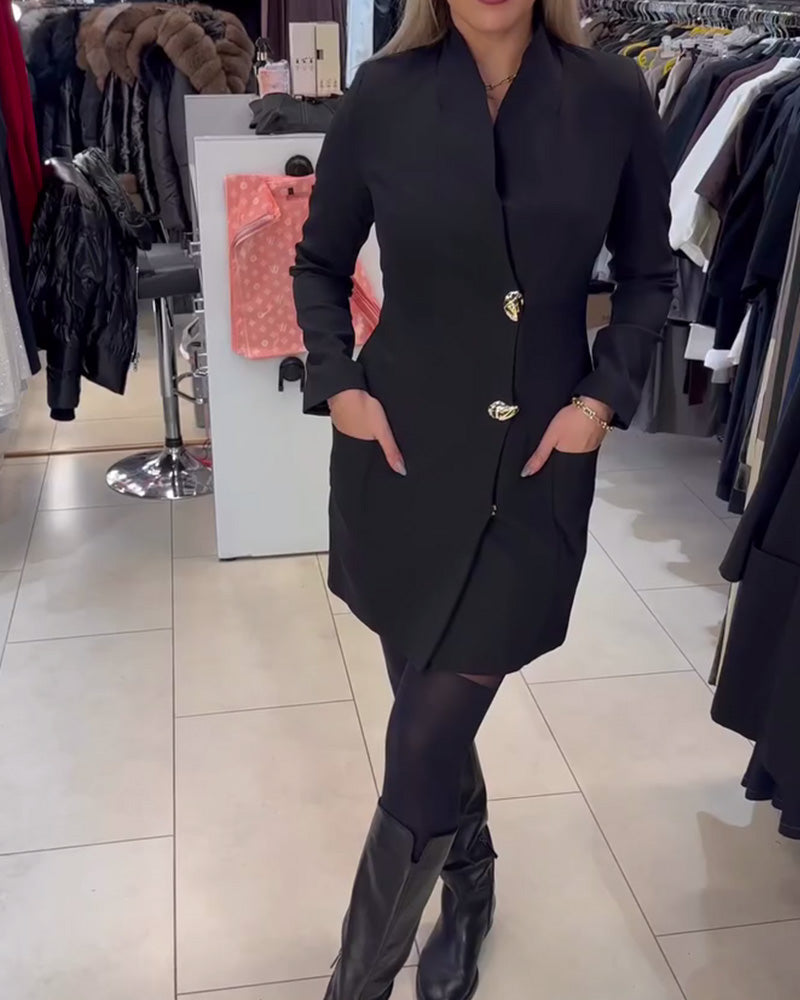 Stand Collar Metal Button Suit Dress