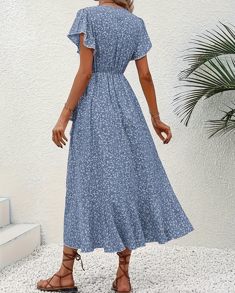 Small Floral Tie-Front Vacation Dress