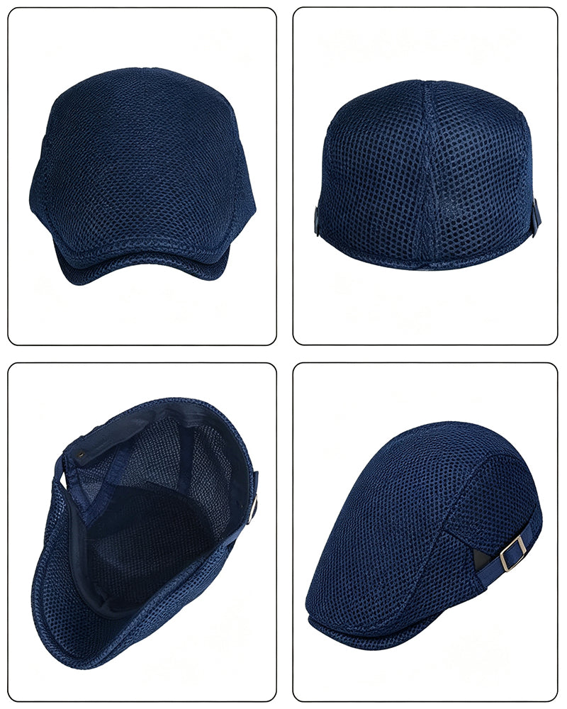 Men's Breathable Mesh Flat Cap - Adjustable Newsboy Ivy Beret Summer Hat