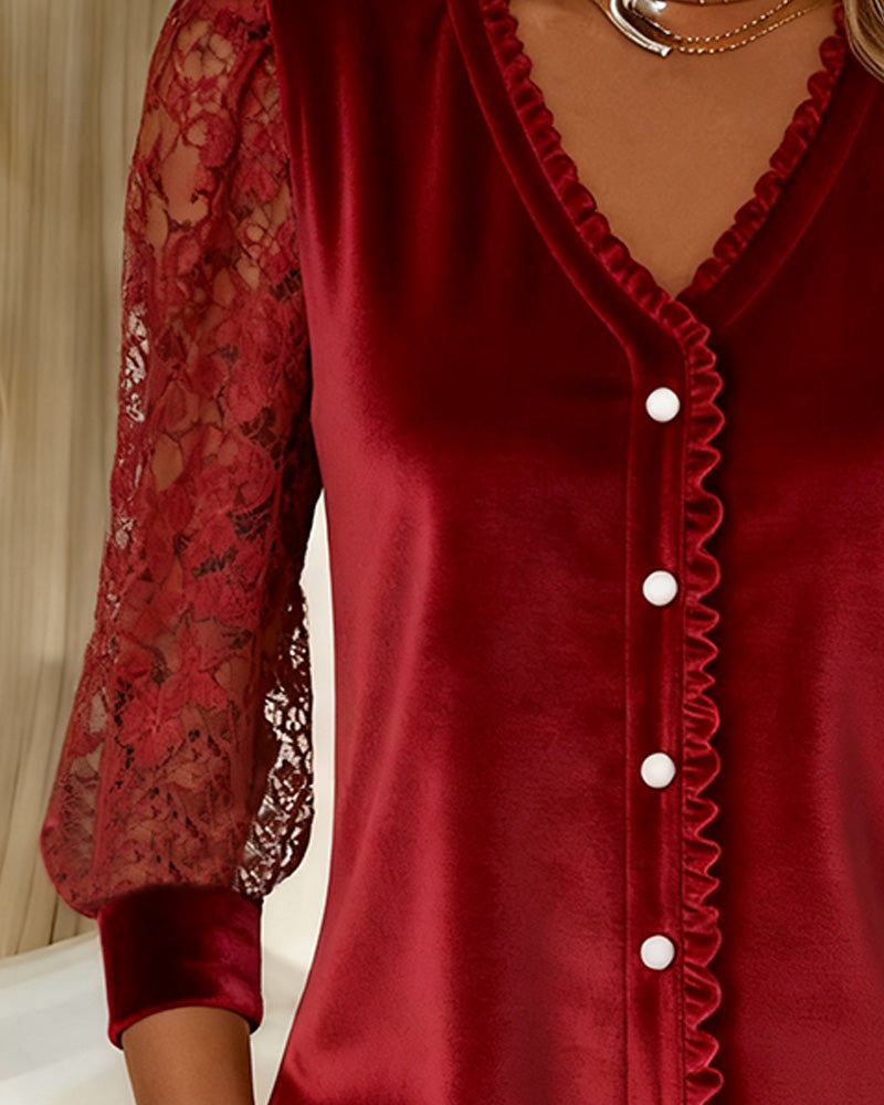 Velvet Patchwork Solid Color Top