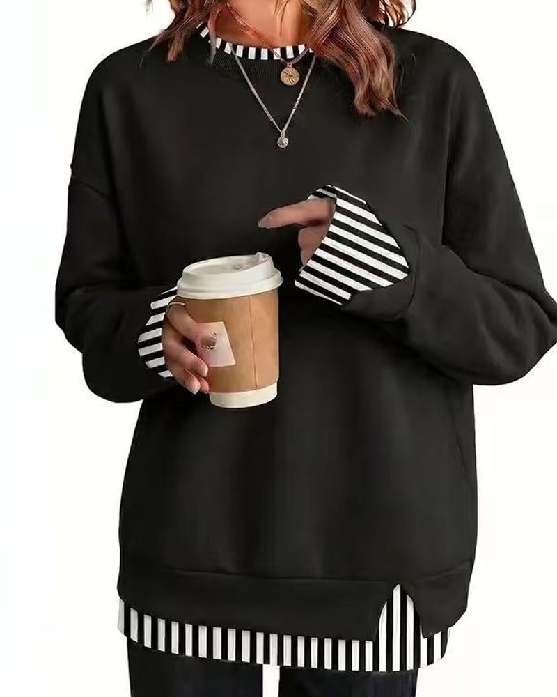 Fake Layered Loose Long Sleeve Sweatshirt