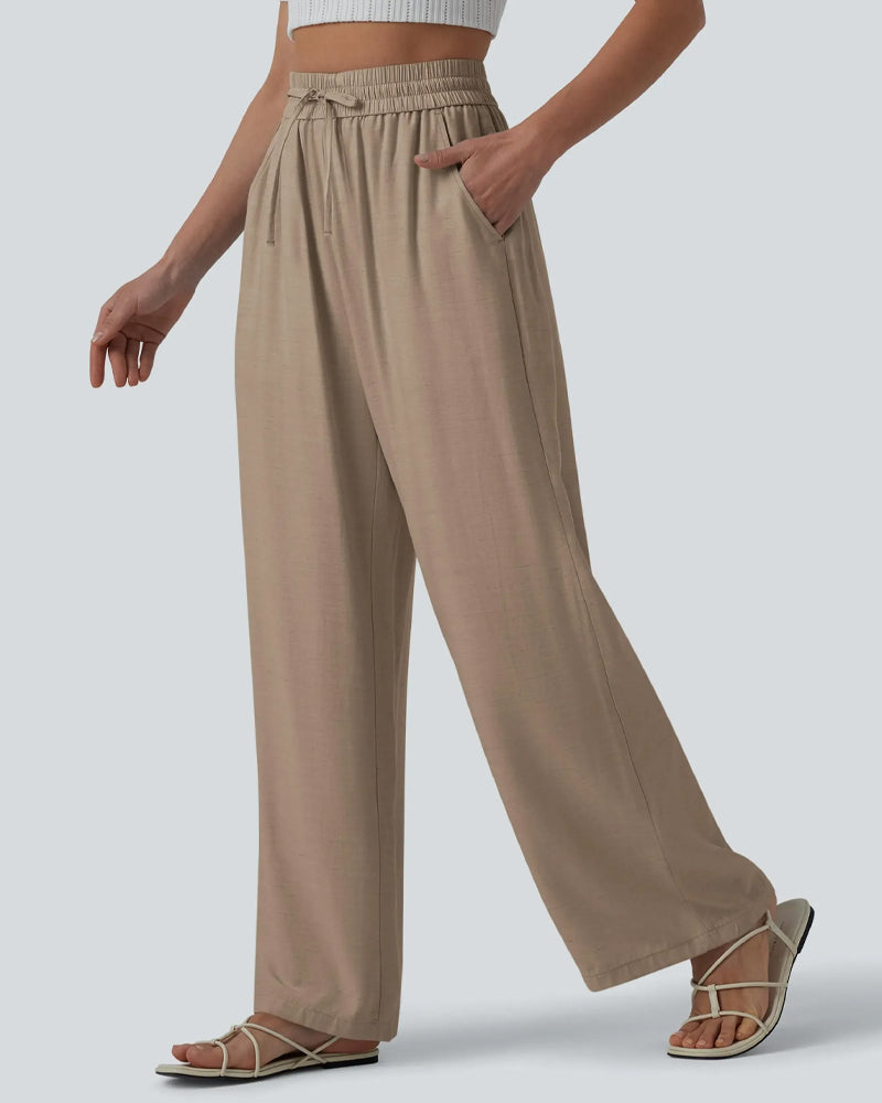 Elastic Waist Wide-Leg Tie Casual Pants