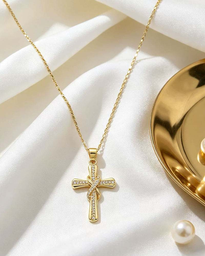 ✝️ Women's Necklace with Sparkling Cross Pendant – Elegant Twisted Design for Everyday & Special Occasions