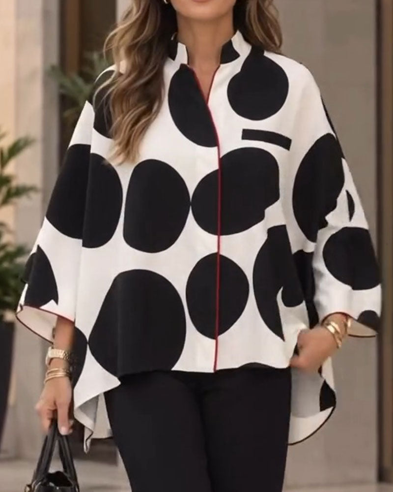 Stand Collar Large Polka Dots Loose Irregular Blouse