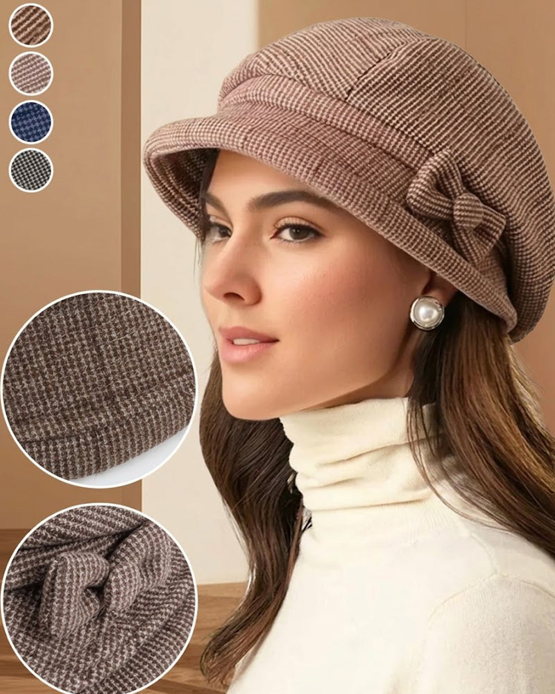 Women's Elegant Plaid Pattern Bow Decor Beret